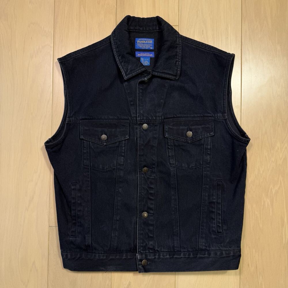 Vintage Pendleton Denim Western Vest Medium Black Southwestern Blanket Western - Picture 3 of 9